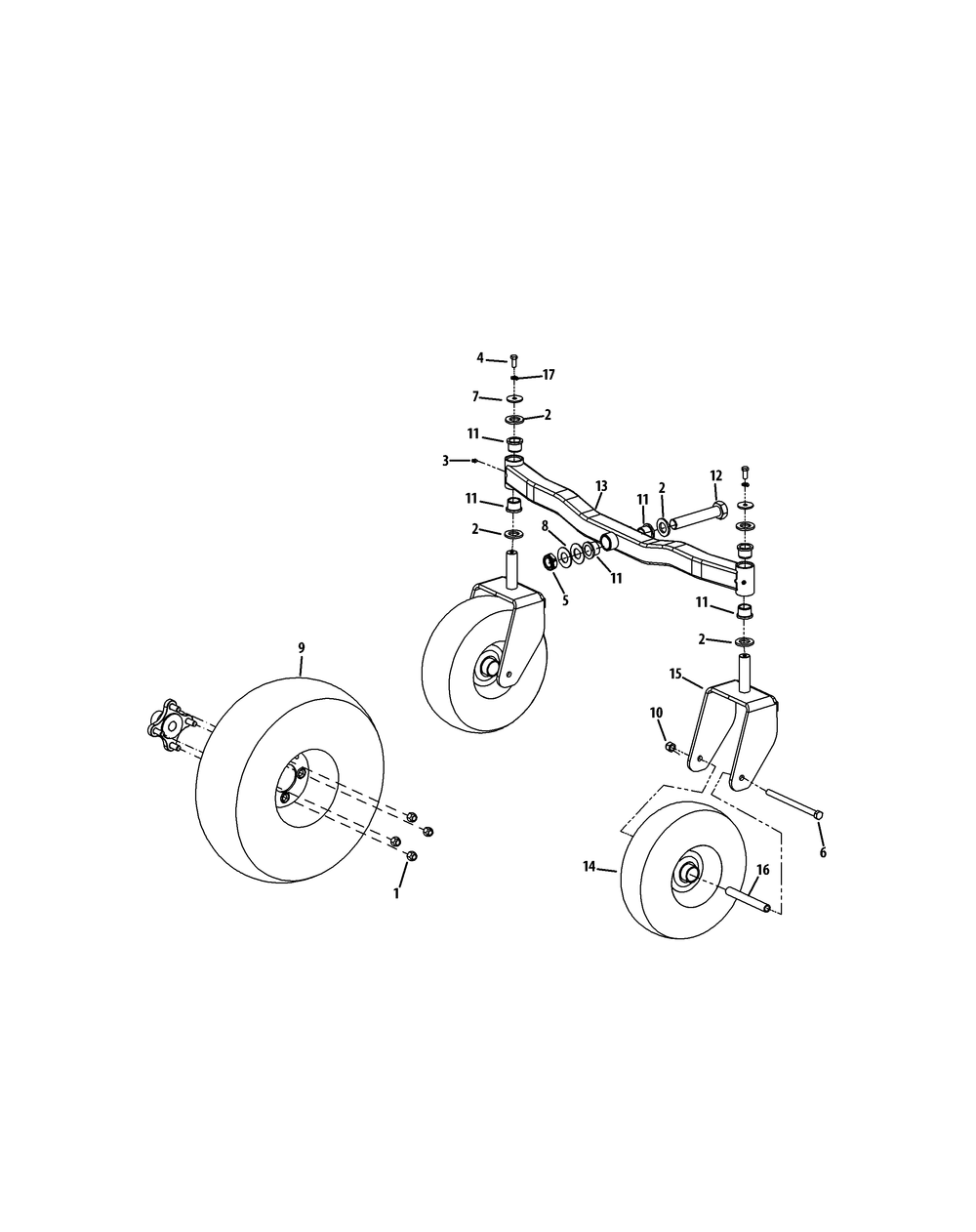 Front Caster And Tire Assembly Diagram and Parts List for Z-FORCE48 (17BF3AGV-17BF3AGV010)(2011) Cub Cadet Lawn Tractor